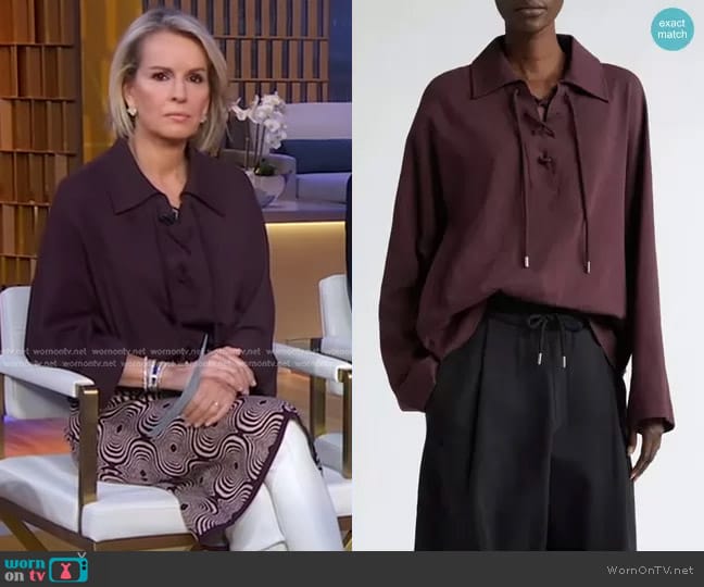 Dries Van Noten Lace-Up Neck Knit Top in Wine 355 worn by Dr. Jennifer Ashton on Good Morning America