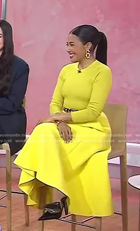 Emma Grede’s yellow ribbed sweater and skirt on Today