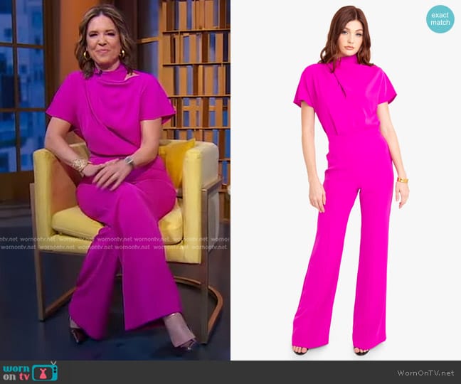 Black Halo Estella Jumpsuit in Vibrant Pink worn by Hannah Storm on Good Morning America