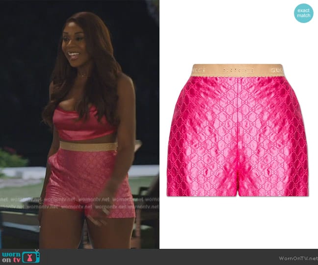 Gucci Monogrammed Silk Shorts worn by Nneka Ihim on The Real Housewives of Potomac