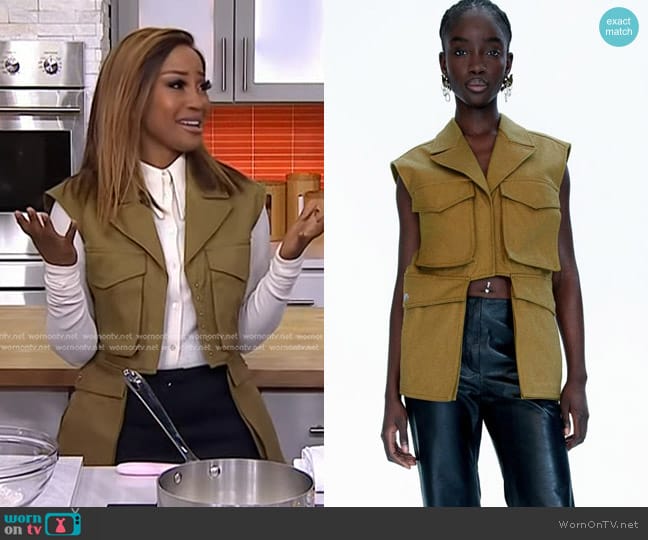 H&M Twill Utility Vest in Olive Green worn by Lorna Maseko on Today