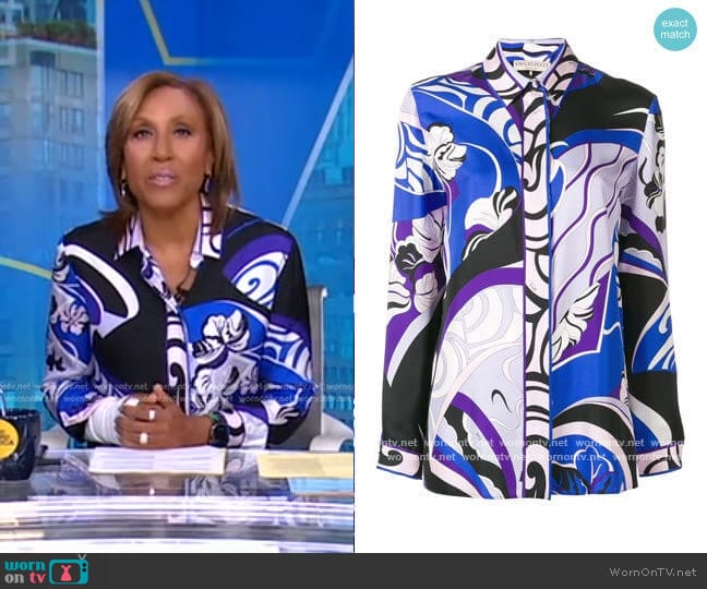 Emilio Pucci Hanami Print Silk Shirt worn by Robin Roberts on Good Morning America
