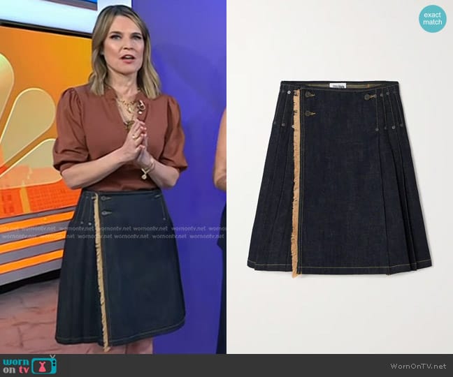 Jean Paul Gaultier Frayed Pleated Denim Wrap Skirt worn by Savannah Guthrie on Today