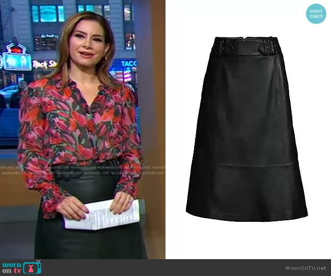 Kobi Halperin Paige Leather Skirt worn by Rebecca Jarvis on Good Morning America