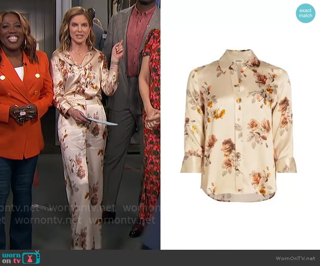 L'Agence Dani Blouse in Buff Multi Tonal Rose Floral worn by Natalie Morales on The Talk