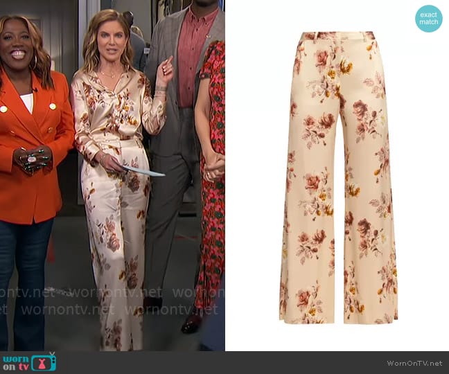 L'Agence Pilar Pants in Buff Multi Tonal Rose Floral worn by Natalie Morales on The Talk