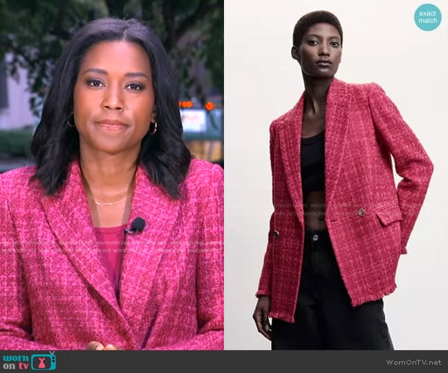 Mango Textured Regular Fit Suit Blazer worn by Rachel Scott on Good Morning America