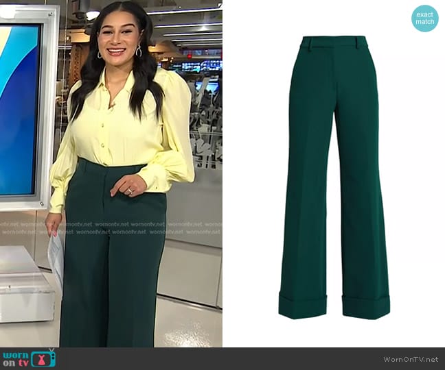 Generation Love Mavis Crepe Wide-Leg Pants in Hunter worn by Morgan Radford on NBC News Daily