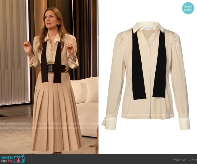 Max Mara Button Detailed Long-Sleeved Blouse worn by Drew Barrymore on The Drew Barrymore Show