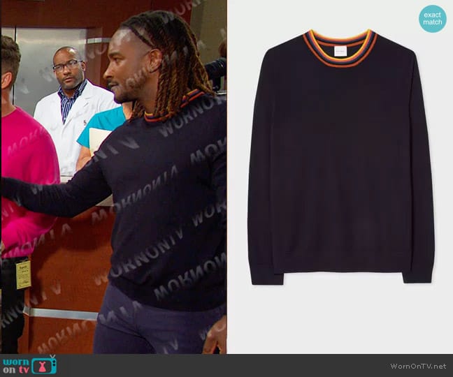 Paul Smith Merino Wool Sweater With Artist Stripe Ribbed Collar worn by (Scott Evans) on Days of our Lives