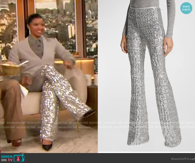 Michael Kors Stretch Sequin Flare Pants worn by Renee Elise on The Drew Barrymore Show