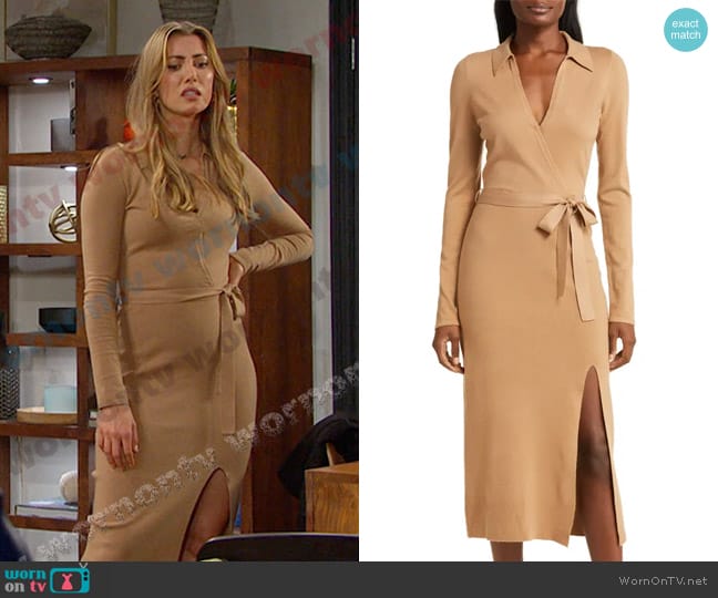 Paige Carmen Belted Sweater Dress in Deep Camel worn by Sloan Peterson (Natasha Hall) on Days of our Lives