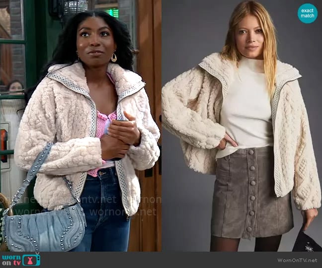 Pilcro Cable-Knit Zip-Up Sweater worn by Trina Robinson (Tabyana Ali) on General Hospital