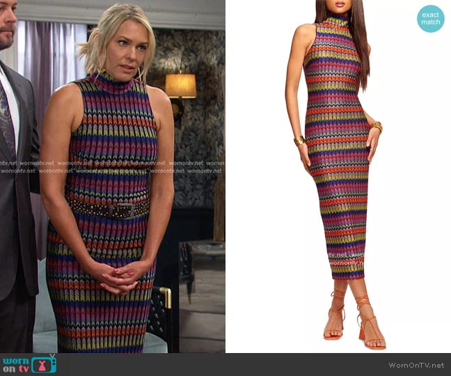 Ramy Brook Madilyn Chevron Bodycon Dress worn by Nicole Walker (Arianne Zucker) on Days of our Lives