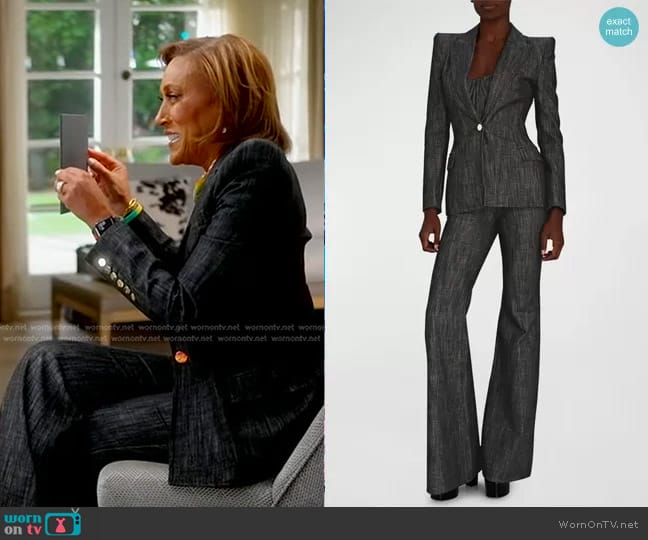 Sergio Hudson Strong Shoulder Blazer in Dark Wash worn by Robin Roberts on Good Morning America