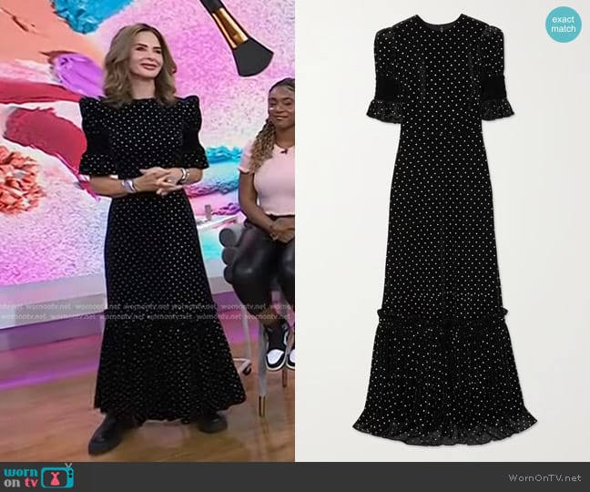 The Vampire's Wife The Night Flight Crystal-Embellished Velvet Maxi dress worn by Trinny Woodall on Today