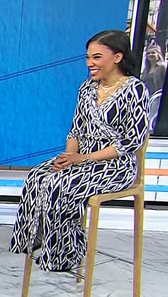 Vanessa Rissetto’s navy geometric print dress on Today