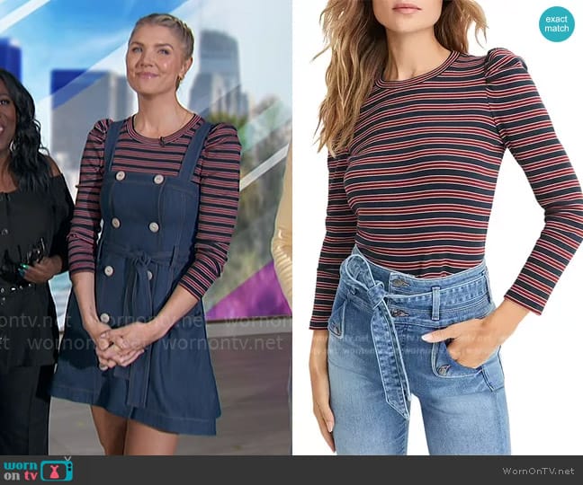 Veronica Beard Britney Rib Puff Sleeve Top worn by Amanda Kloots on The Talk