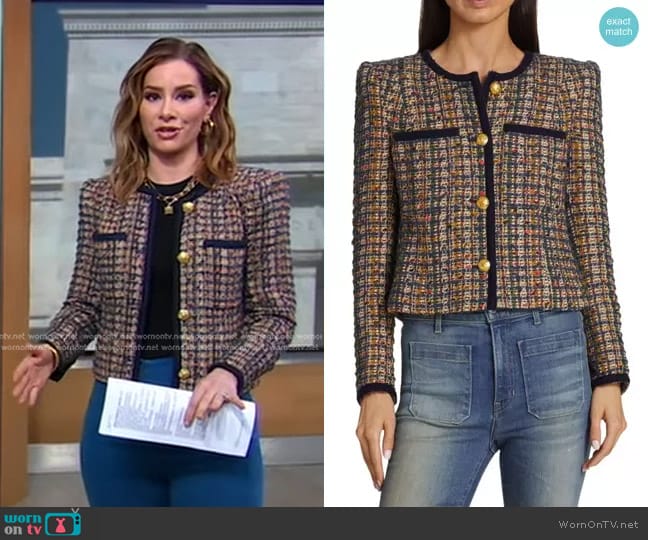 Veronica Beard Lars Metallic Tweed Jacket worn by Rebecca Jarvis on Good Morning America