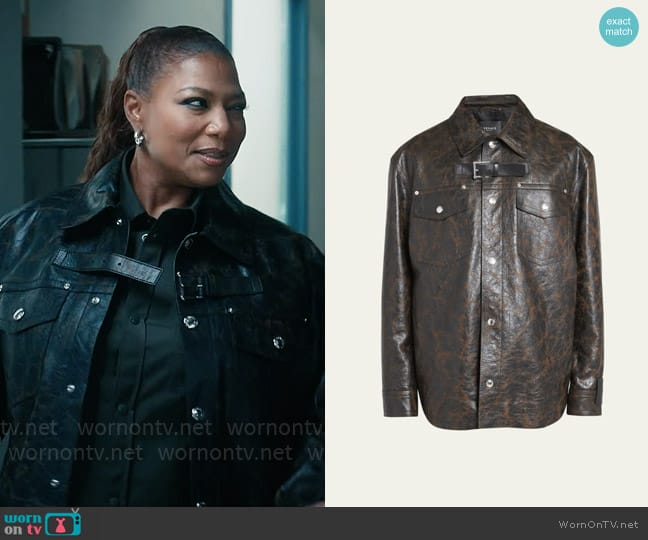 Versace Crackled Leather Caban Coat worn by Robyn McCall (Queen Latifah) on The Equalizer