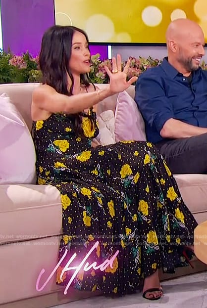 Abigail Spencer’s black floral print dress on The Jennifer Hudson Show