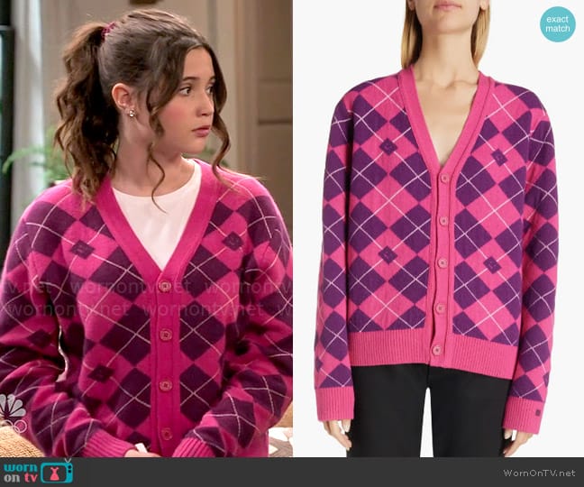 Acne Studios Kwanny Face Print Cardigan worn by Grace Kearney (Sofia Capanna) on Extended Family