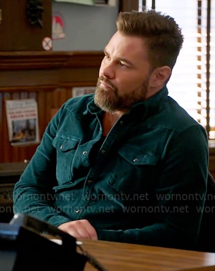 Adam’s teal corduroy shirt on Chicago PD