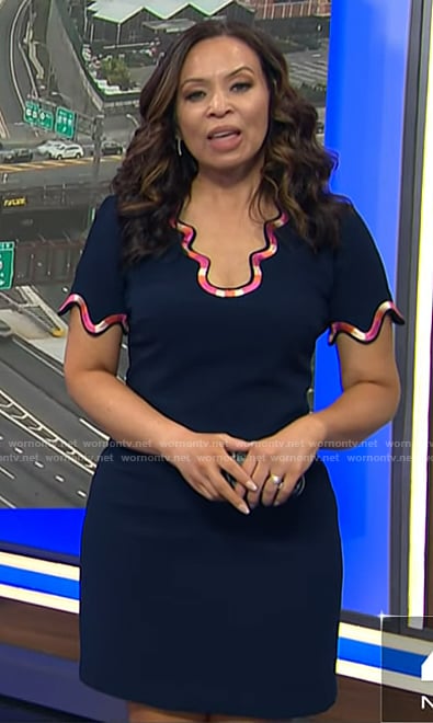 Adelle’s navy swirl trim dress on Today