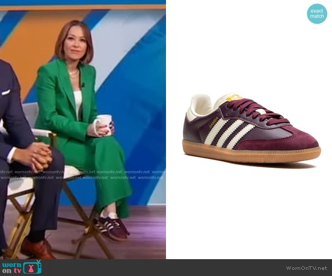 Adidas Samba OG Sneakers in Maroon worn by Eva Pilgrim on Good Morning America