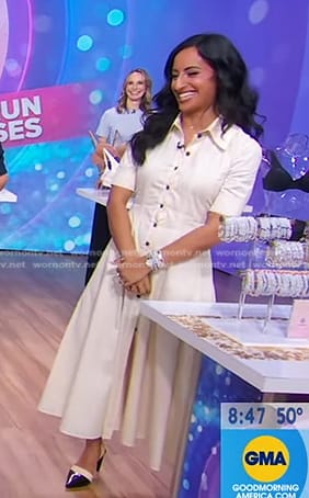 Adriana Carrig’s white button down midi dress on Good Morning America