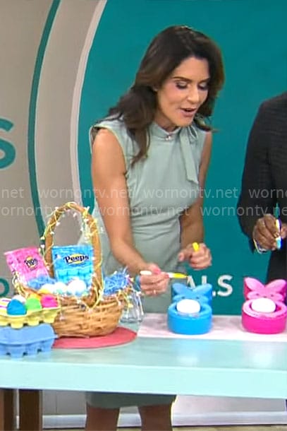 Adriane Kiss’s mint green bow neck dress on CBS Mornings