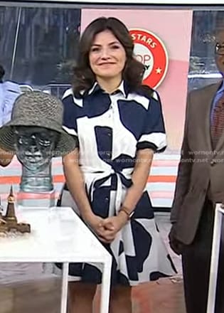Adrianna’s navy and white print shirtdress on Today