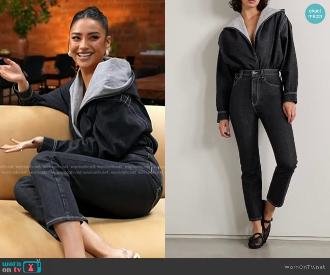 Alaia Archetypes Hooded Denim and Stretch-Lace Bodysuit worn by Shay Mitchell on Today