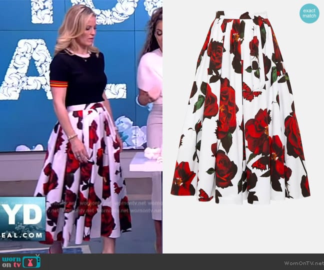 Pleated floral cotton midi skirt Alexander McQueen worn by Sara Haines on The View