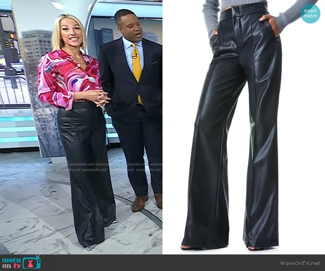 Alice + Olivia Dylan High Waist Faux Leather Wide Leg Pants in Black worn by Lindsay Czarniak on Today