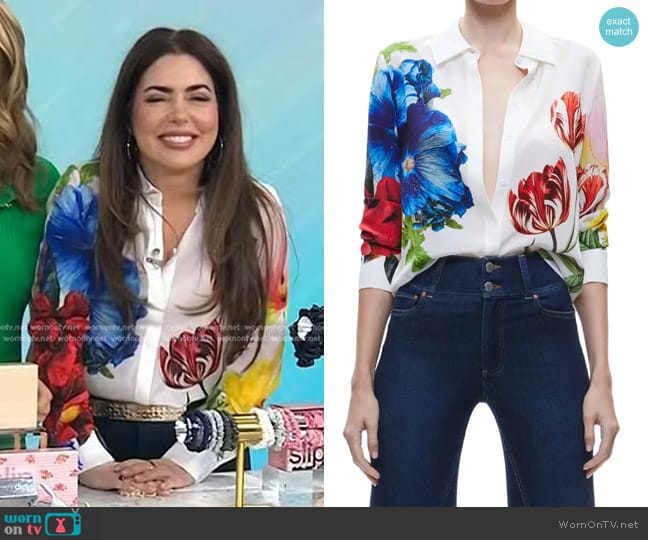 Alice + Olivia Willa Floral Silk Button-Up Shirt in Le Parisien worn by Bobbie Thomas on Today