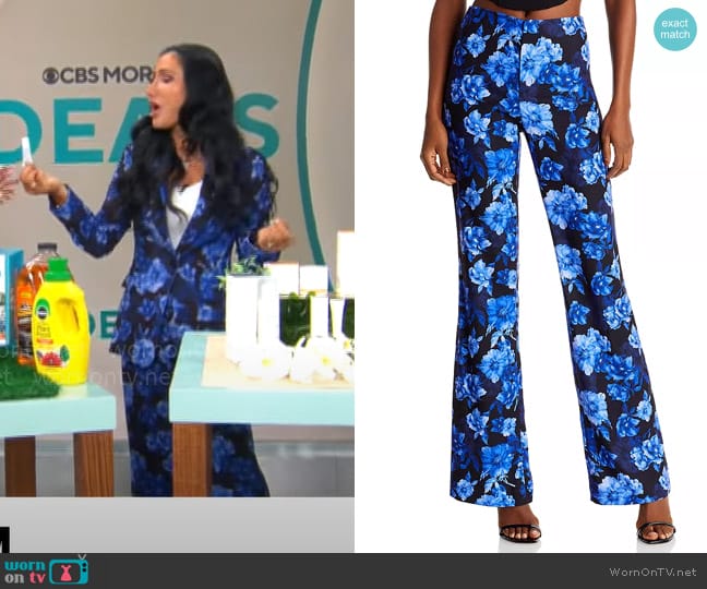 Alice + Olivia Teeny Floral Flared Bootcut Pants worn by Elizabeth Werner on CBS Mornings