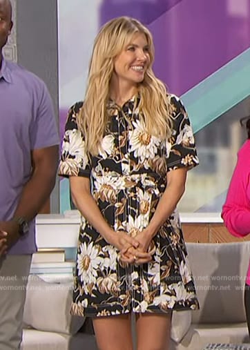 Amanda’s black floral print mini dress on The Talk