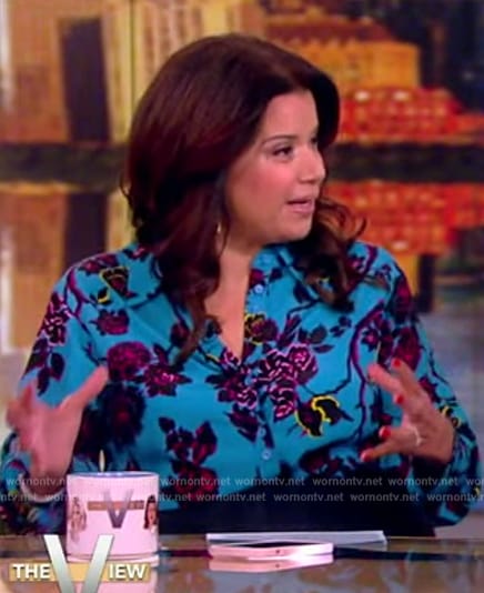 Ana’s blue floral print blouse on The View
