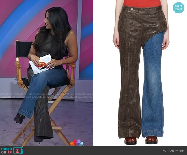 Andersson Bell Lance Faux-Leather Trousers in Blue/Brown worn by Naz Perez on Today