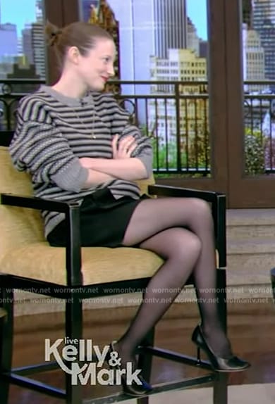Andrea Riseborough’s black leather pumps on Live with Kelly and Mark