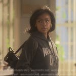 Annika’s black New York print hoodie on Grown-ish
