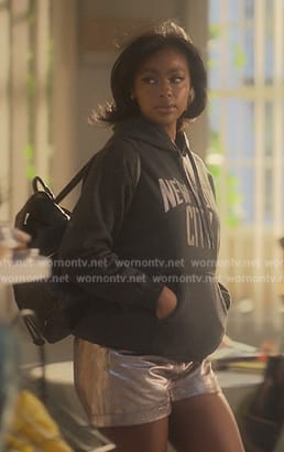 Annika’s black New York print hoodie on Grown-ish