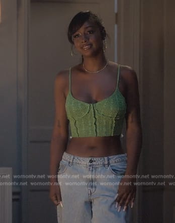 Annika’s green knit cropped cami on Grown-ish