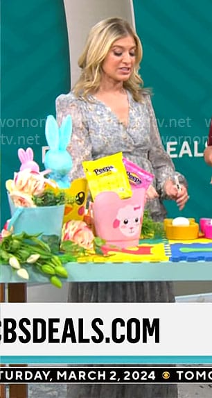 Ashley Bellman’s light blue floral maxi dress on CBS Mornings