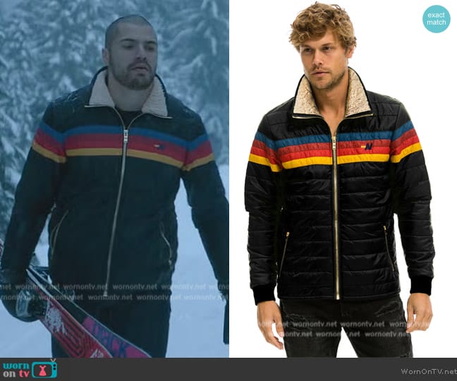 Aviatori Nation 4 Stripe Rainbow Sleeve Jacket worn by Hugo Diego Garcia  on Death and Other Details