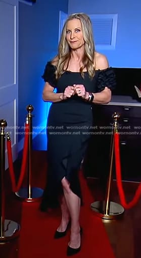 Becky Worley’s black off-shoulder dress on Good Morning America