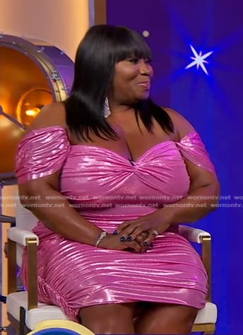 Bevy Smith’s pink lame gathered dress on Good Morning America
