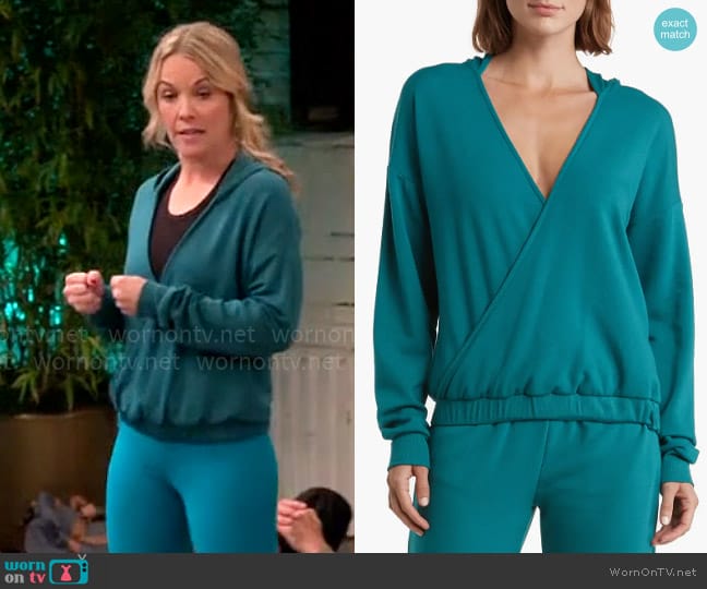 Beyond Yoga Cross Your Heart Hoodie in Lunar Teal