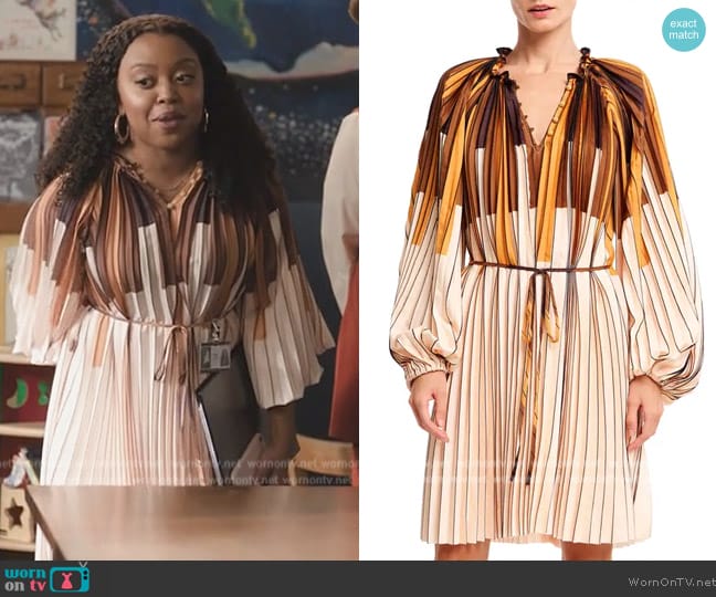 Ciebon Jordanna Print Tie Waist Long Sleeve Dress worn by Janine Teagues (Quinta Brunson) on Abbott Elementary